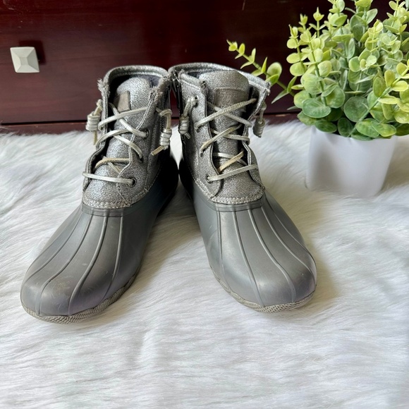 Sperry Top-Sider Saltwater Shimmer Duck Boots Gray Waterproof Size 7.5 - Picture 1 of 13